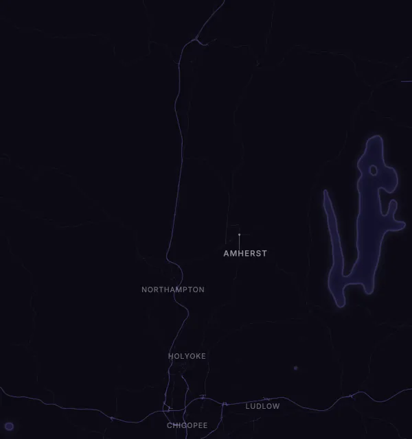 Map of the Amherst area with karaoke bars grouped by neighborhood