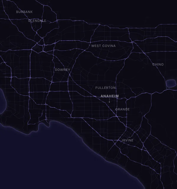 Map of the Anaheim area with karaoke bars grouped by neighborhood