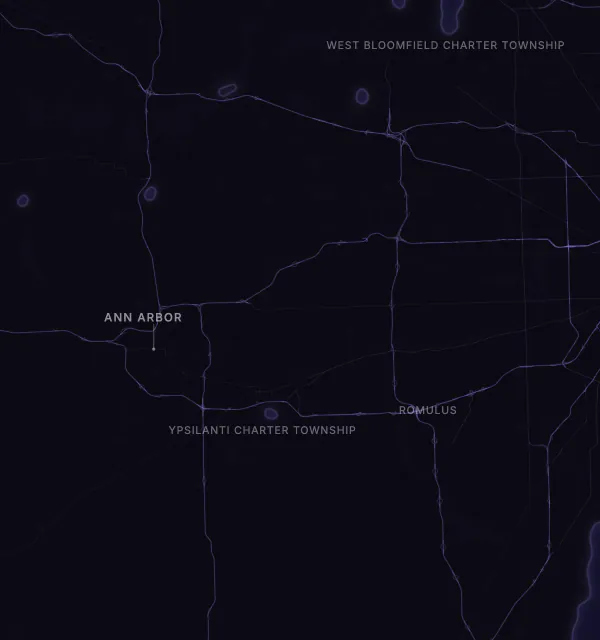 Map of the Ann Arbor area with karaoke bars grouped by neighborhood