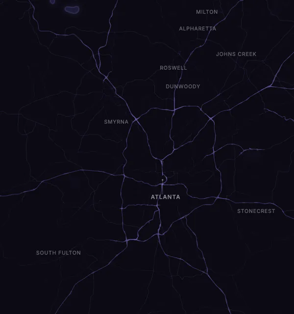 Map of the Atlanta area with karaoke bars grouped by neighborhood