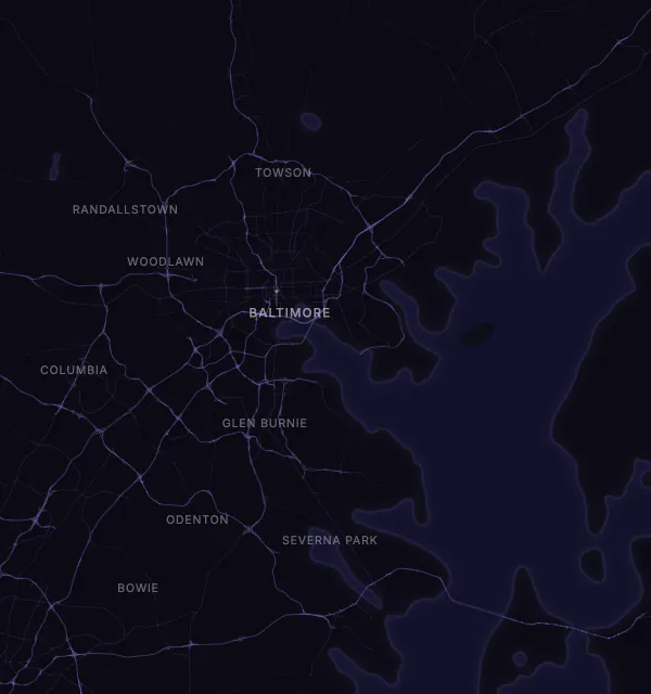 Map of the Baltimore area with karaoke bars grouped by neighborhood