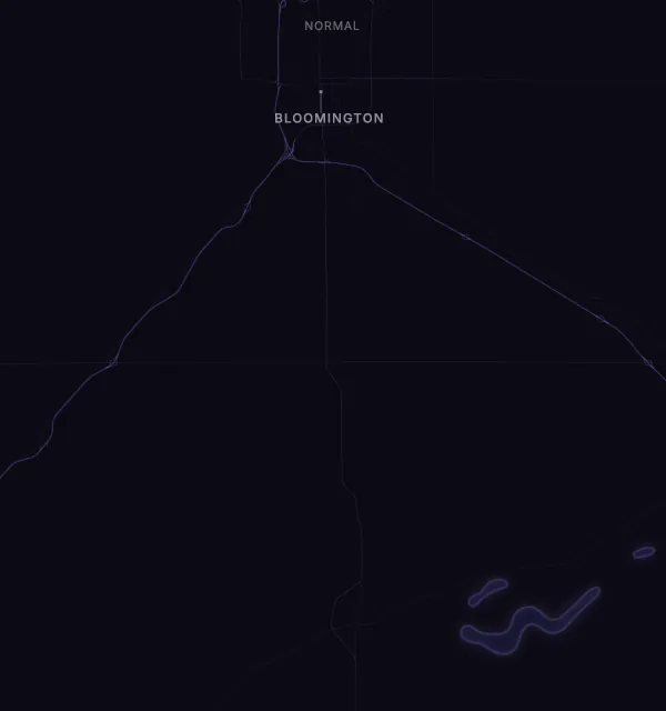 Map of the Bloomington area with karaoke bars grouped by neighborhood