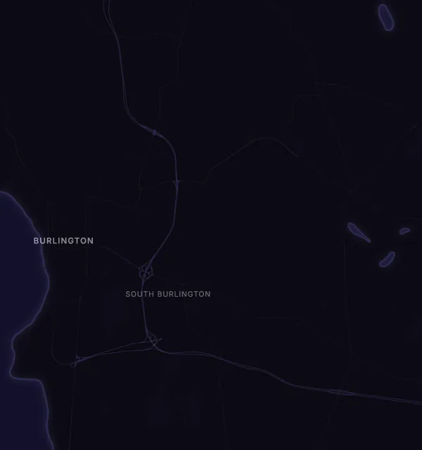Map of the Burlington area with karaoke bars grouped by neighborhood