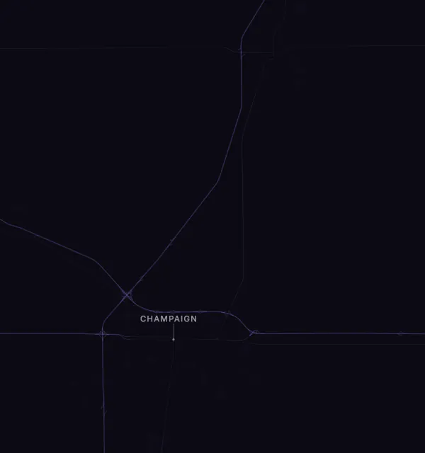 Map of the Champaign area with karaoke bars grouped by neighborhood