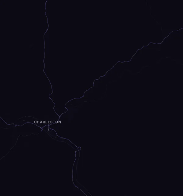 Map of the Charleston area with karaoke bars grouped by neighborhood