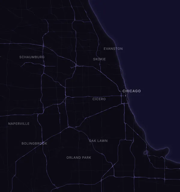 Map of the Chicago area with karaoke bars grouped by neighborhood