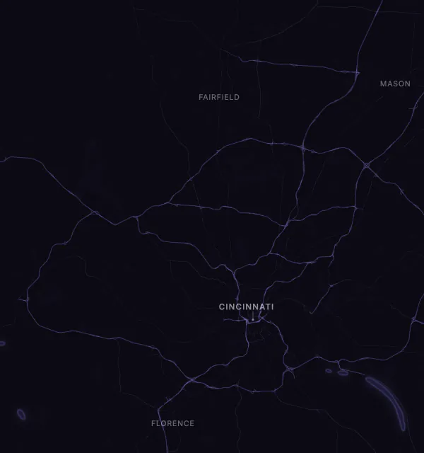 Map of the Cincinnati area with karaoke bars grouped by neighborhood