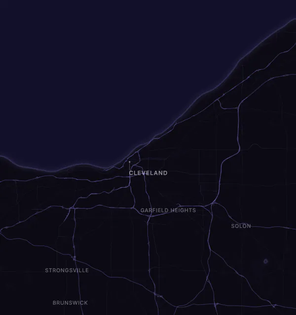 Map of the Cleveland area with karaoke bars grouped by neighborhood