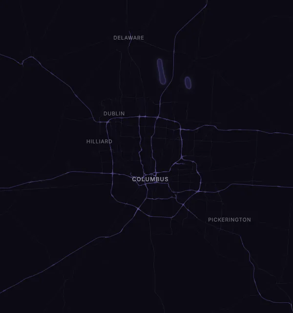 Map of the Columbus area with karaoke bars grouped by neighborhood