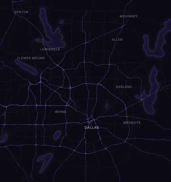 Map of the Dallas area with karaoke bars grouped by neighborhood