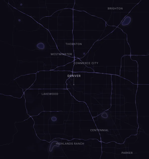 Map of the Denver area with karaoke bars grouped by neighborhood