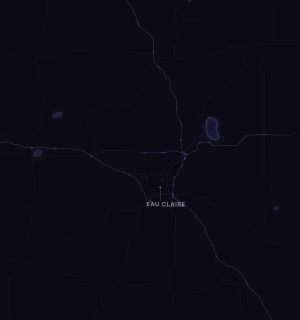 Map of the Eau Claire area with karaoke bars grouped by neighborhood