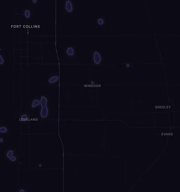 Map of the Fort Collins area with karaoke bars grouped by neighborhood