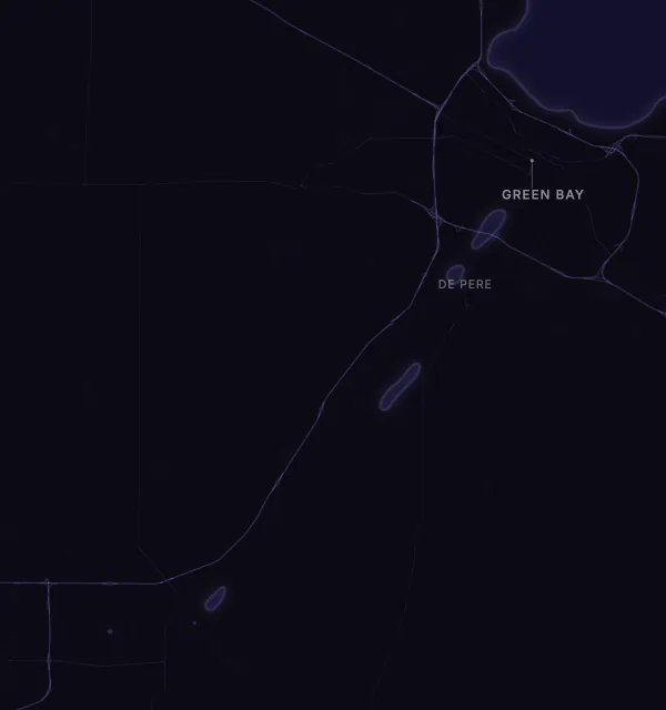 Map of the Green Bay area with karaoke bars grouped by neighborhood
