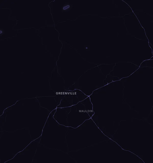 Map of the Greenville area with karaoke bars grouped by neighborhood