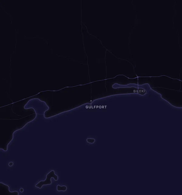 Map of the Gulfport area with karaoke bars grouped by neighborhood