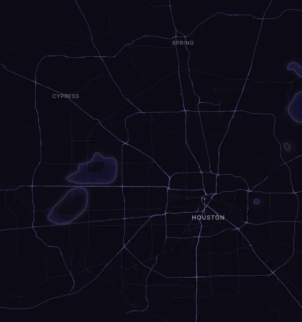 Map of the Houston area with karaoke bars grouped by neighborhood