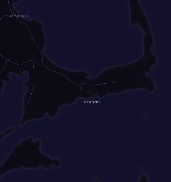 Map of the Hyannis area with karaoke bars grouped by neighborhood