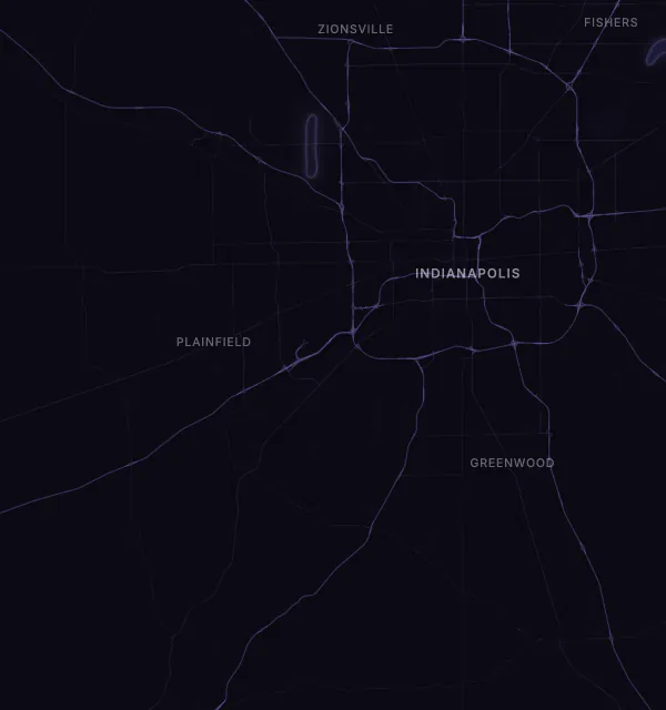 Map of the Indianapolis area with karaoke bars grouped by neighborhood