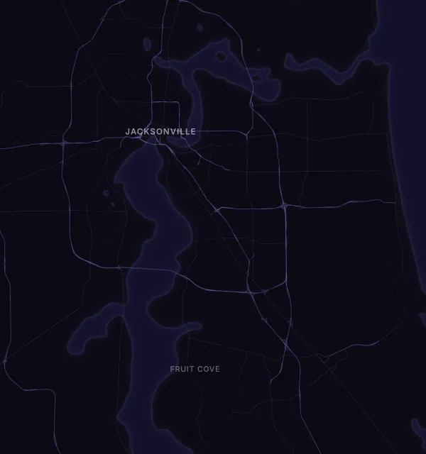 Map of the Jacksonville area with karaoke bars grouped by neighborhood