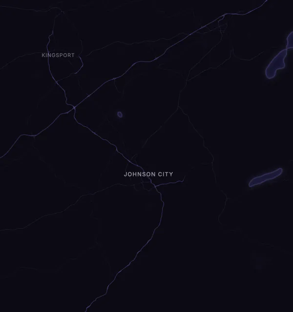Map of the Johnson City area with karaoke bars grouped by neighborhood