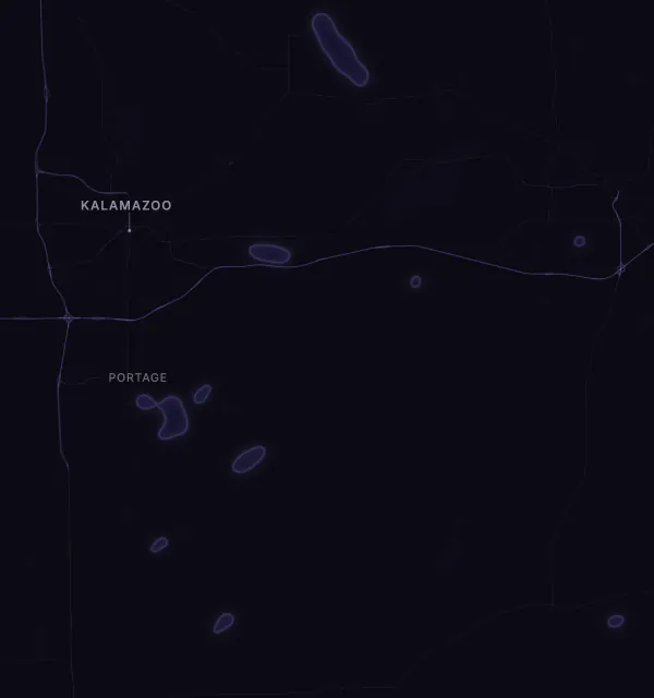 Map of the Kalamazoo area with karaoke bars grouped by neighborhood