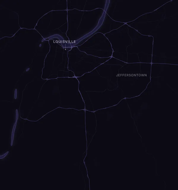 Map of the Louisville area with karaoke bars grouped by neighborhood