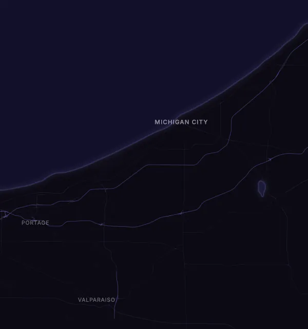 Map of the Michigan City area with karaoke bars grouped by neighborhood