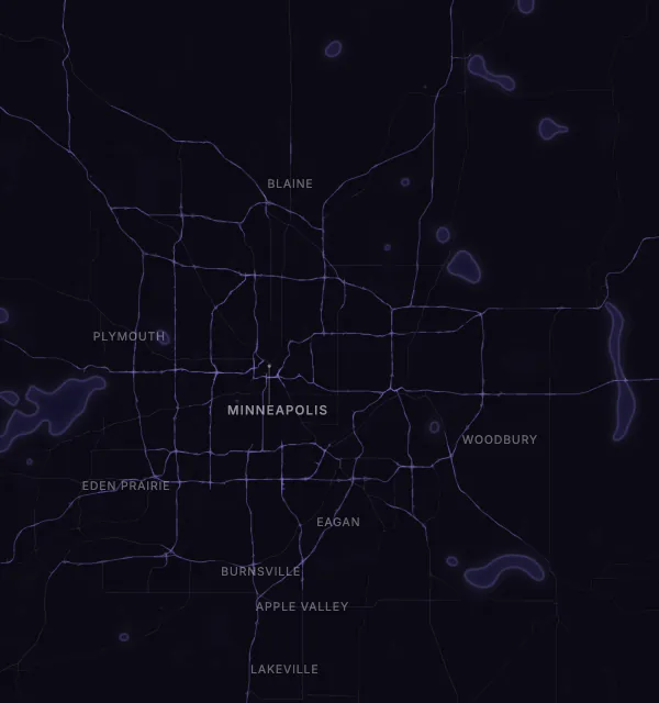 Map of the Minneapolis area with karaoke bars grouped by neighborhood
