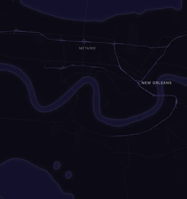 Map of the New Orleans area with karaoke bars grouped by neighborhood
