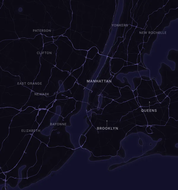 Map of the New York area with karaoke bars grouped by neighborhood