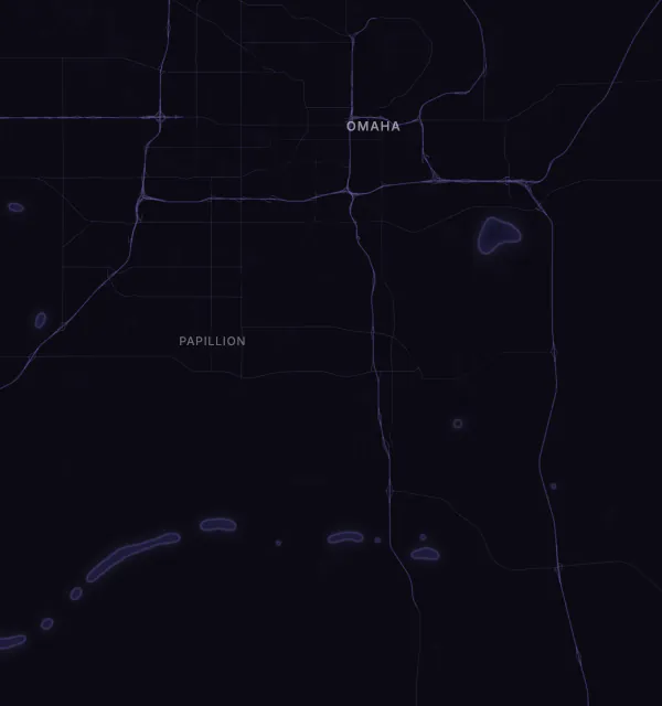 Map of the Omaha area with karaoke bars grouped by neighborhood