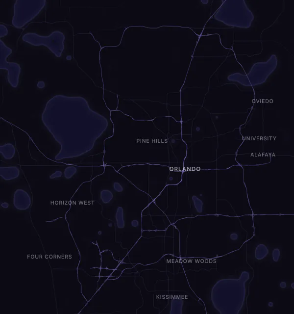 Map of the Orlando area with karaoke bars grouped by neighborhood