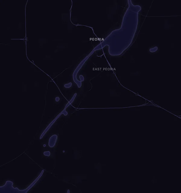 Map of the Peoria area with karaoke bars grouped by neighborhood