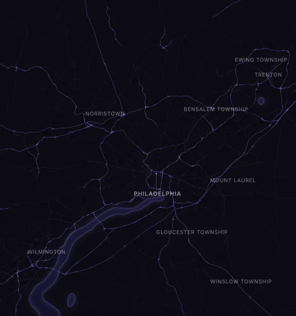 Map of the Philadelphia area with karaoke bars grouped by neighborhood