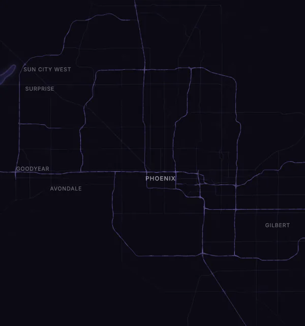 Map of the Phoenix area with karaoke bars grouped by neighborhood