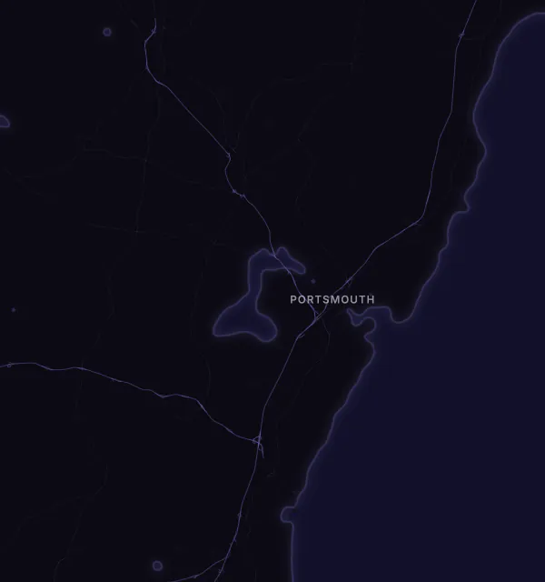Map of the Portsmouth area with karaoke bars grouped by neighborhood