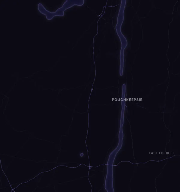 Map of the Poughkeepsie area with karaoke bars grouped by neighborhood