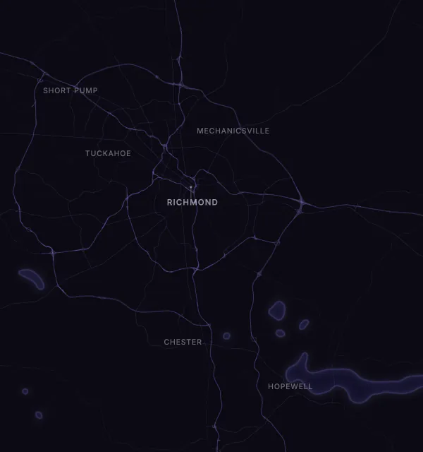 Map of the Richmond area with karaoke bars grouped by neighborhood