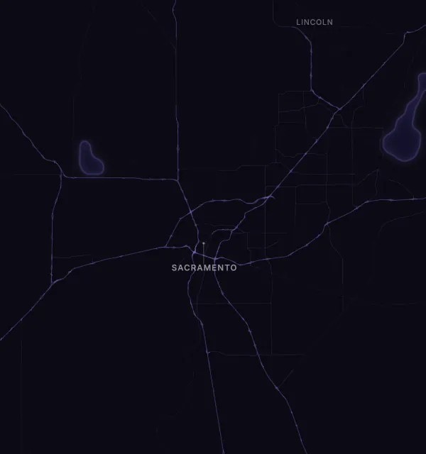 Map of the Sacramento area with karaoke bars grouped by neighborhood