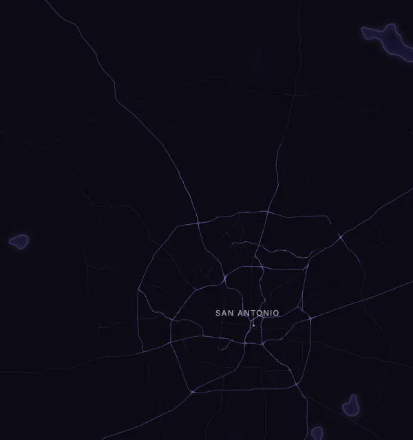 Map of the San Antonio area with karaoke bars grouped by neighborhood