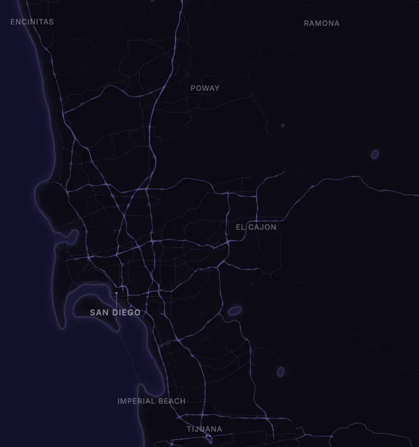 Map of the San Diego area with karaoke bars grouped by neighborhood