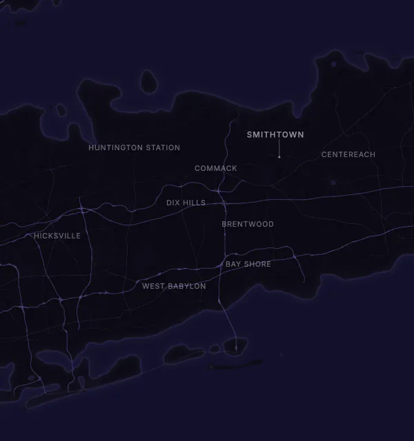 Map of the Smithtown area with karaoke bars grouped by neighborhood