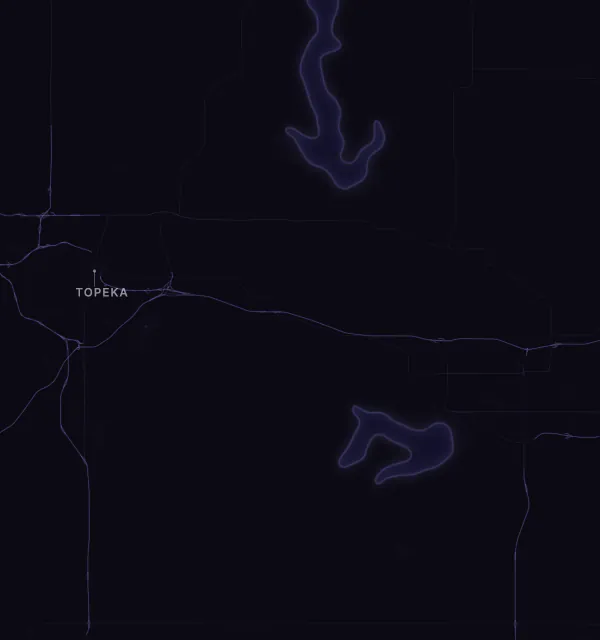 Map of the Topeka area with karaoke bars grouped by neighborhood