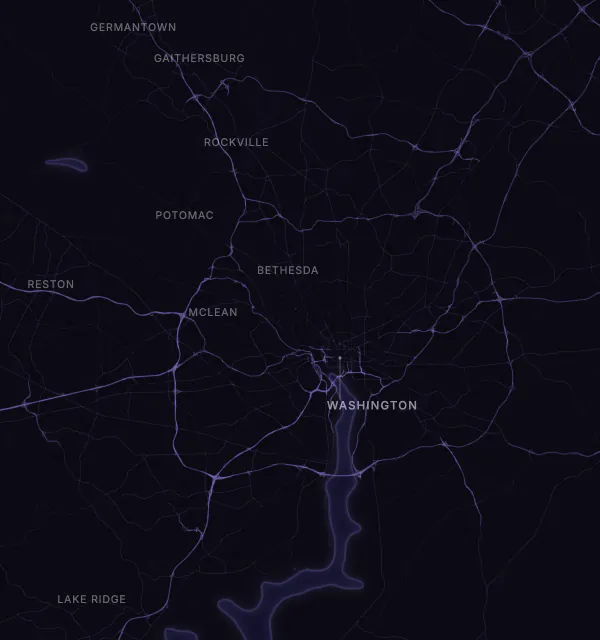 Map of the Washington area with karaoke bars grouped by neighborhood